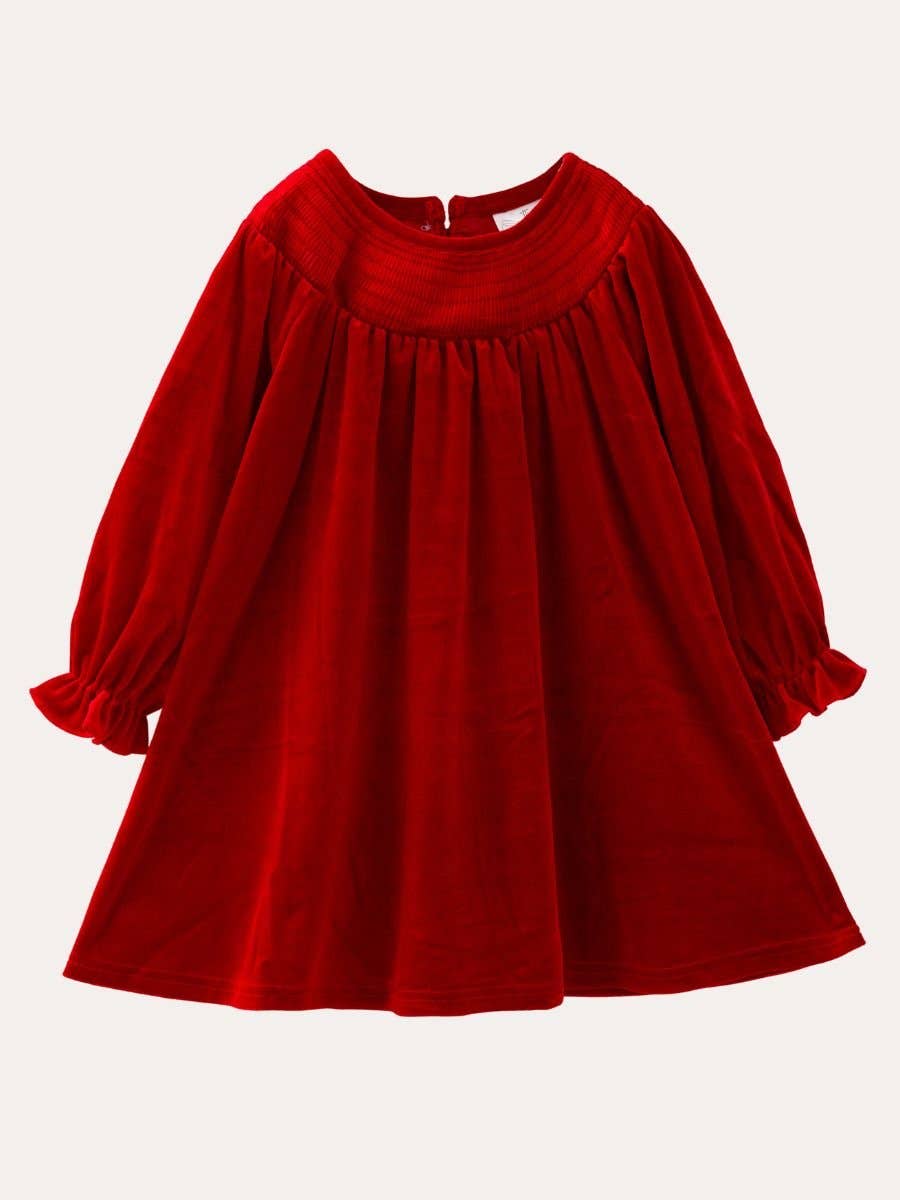 The Hair Bow Company - Classic Smocked Holiday Girls Velvet Dresses: Green / 7Y