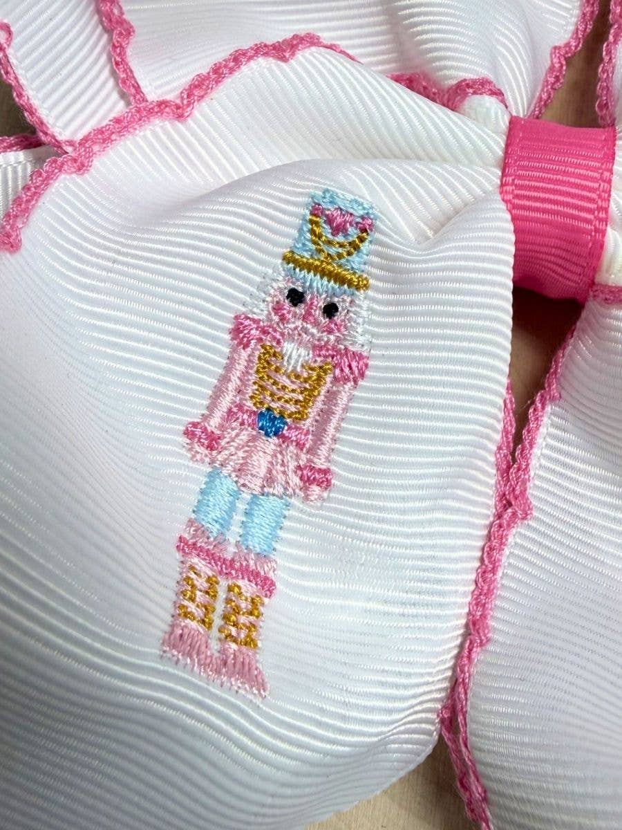 The Hair Bow Company - Pink Nutcracker Embroidered Moonstitch Hair Bow | Clip or Headband: Clip