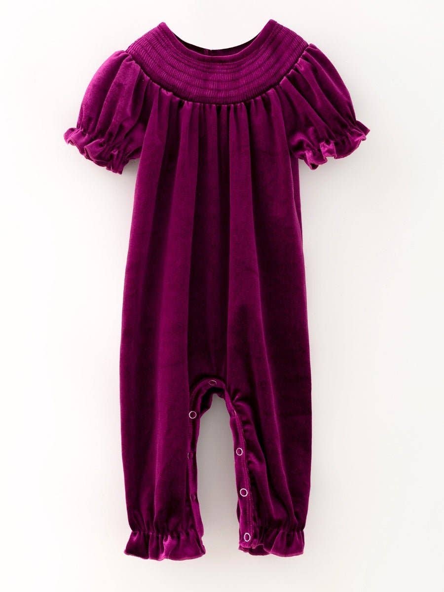 The Hair Bow Company - Classic Smocked Holiday Velvet Infant Rompers: Cream / 6-12M