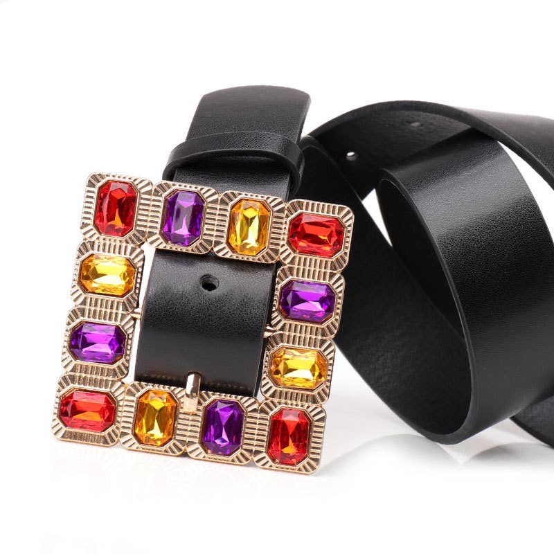 Lily Clothing - Diamond gemstone alloy buckle wide belt: WHITE / (OS) 1