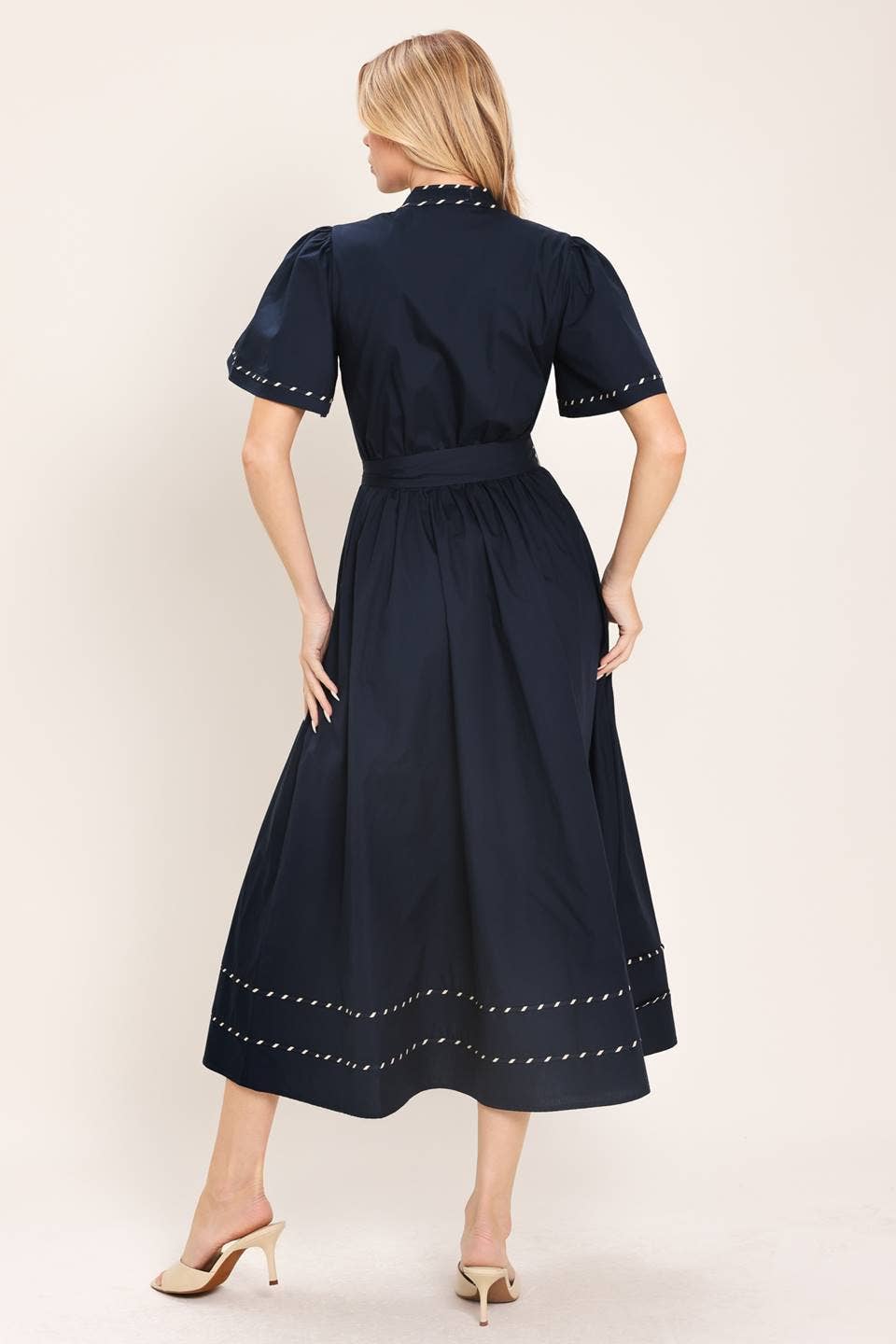 Navy Midi Dress with Contrasting Binding