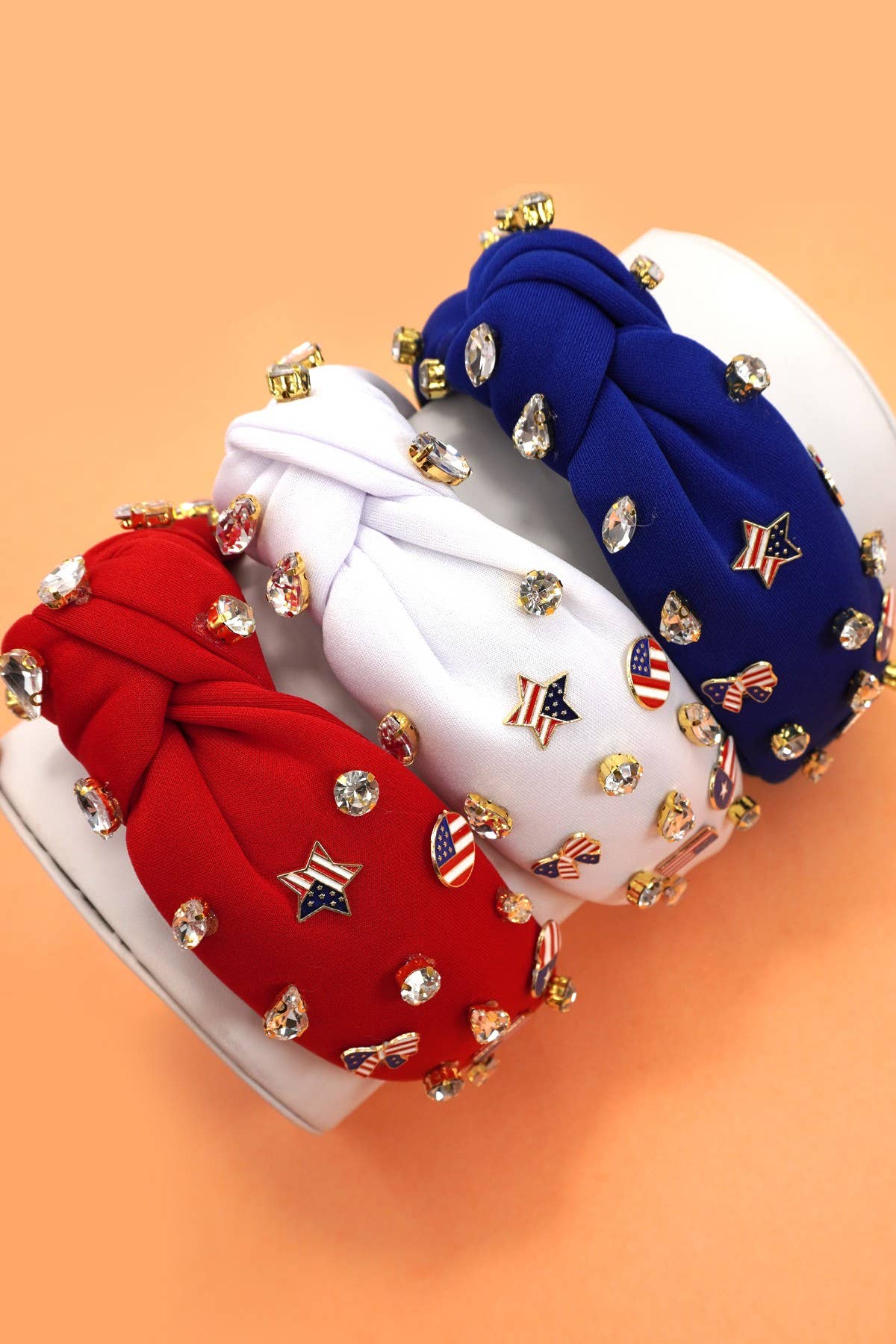 4TH OF JULY FLAG STAR RHINESTONE STUD HEADBAND White
