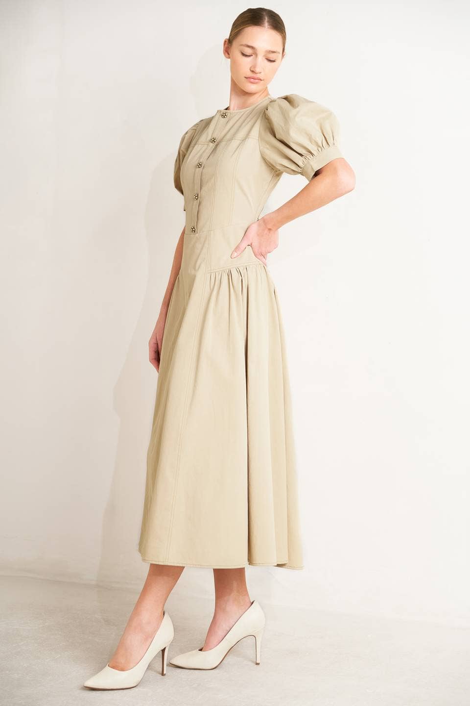 Structured Midi Dress in Khaki