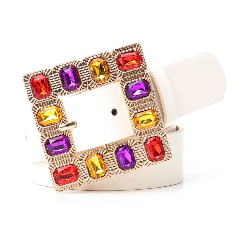 Lily Clothing - Diamond gemstone alloy buckle wide belt: BLACK / (OS) 1
