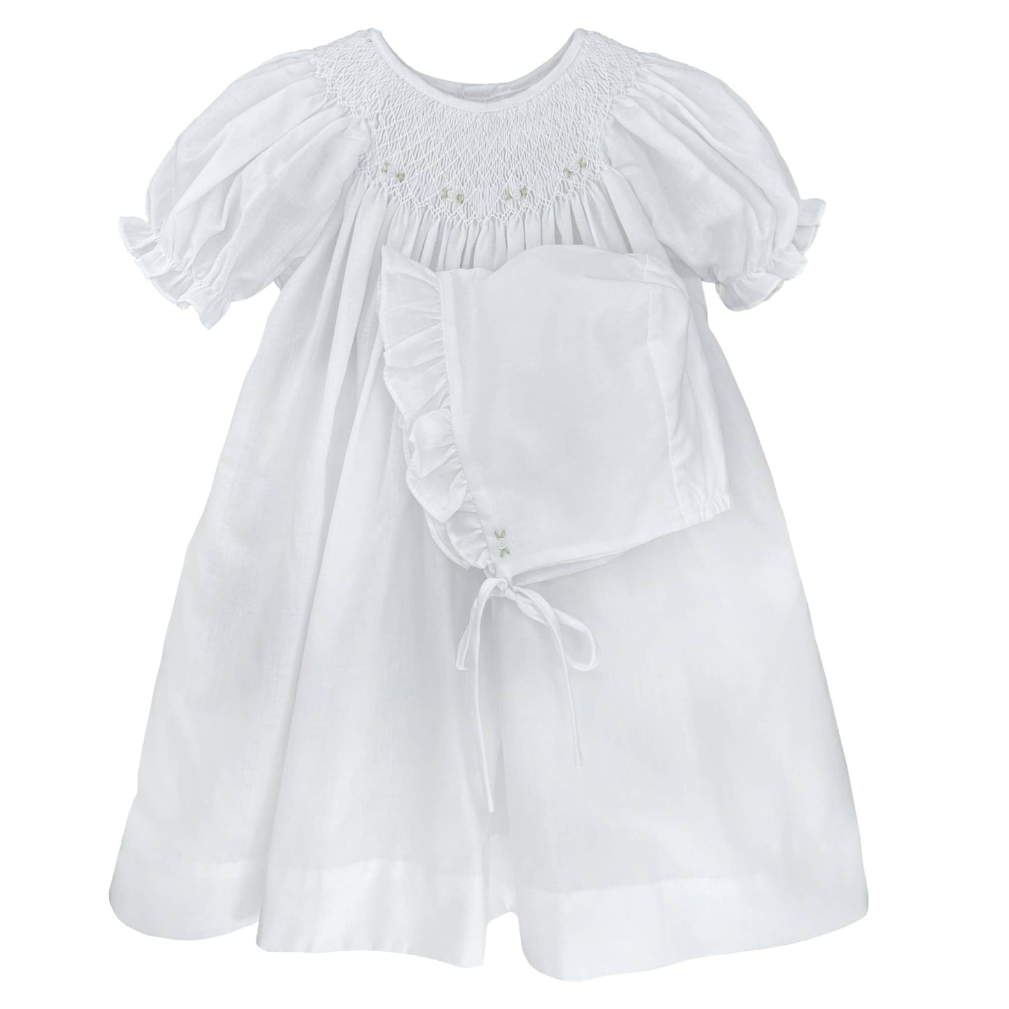 White Smocked Gown with Bonnet