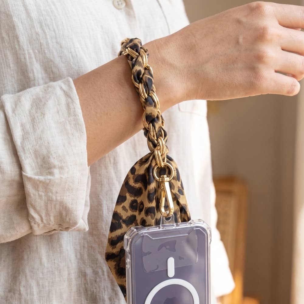 Anarchy Street - Leopard Scarf Chain Phone Wristlet Strap: BRG2