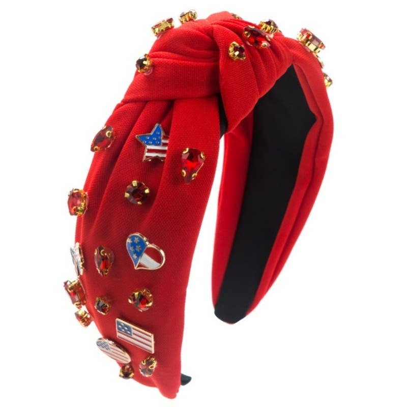 4TH OF JULY FLAG STAR RHINESTONE STUD HEADBAND White