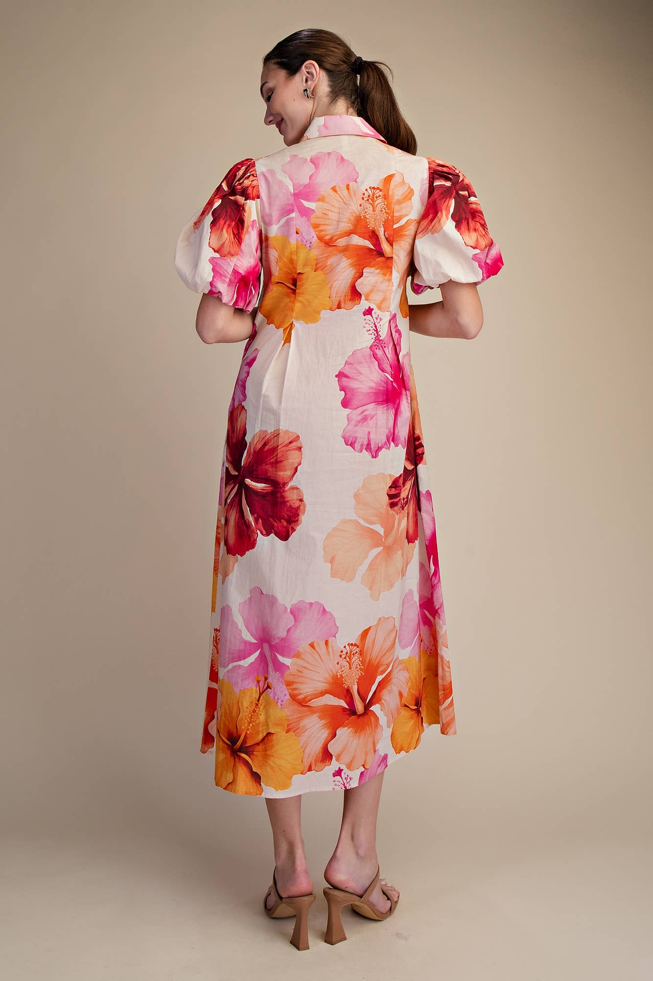Bold Floral Dress in Coral