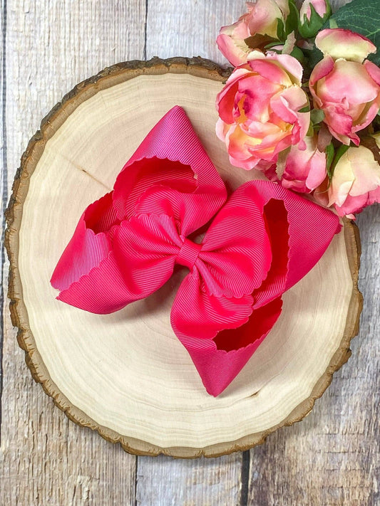 5.5" Oversize Scalloped Hair Bow | Clip: Hot Pink