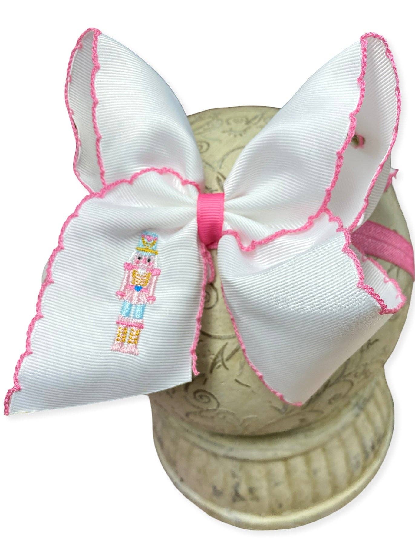 The Hair Bow Company - Pink Nutcracker Embroidered Moonstitch Hair Bow | Clip or Headband: Clip