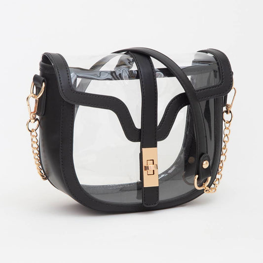 Clear Transparent Saddle Bag: Black