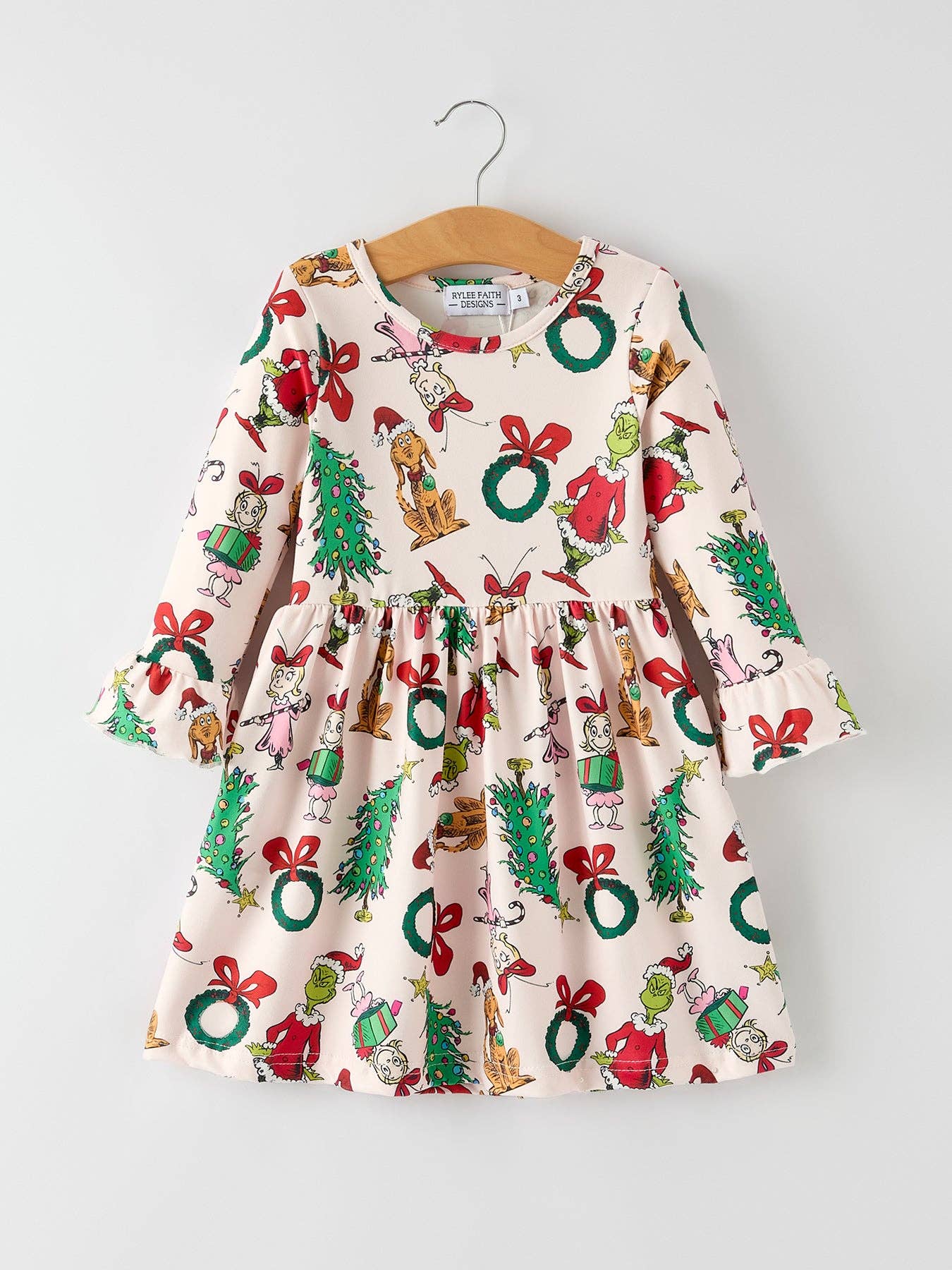 Christmas Grinch Dress with Ruffle Sleeves