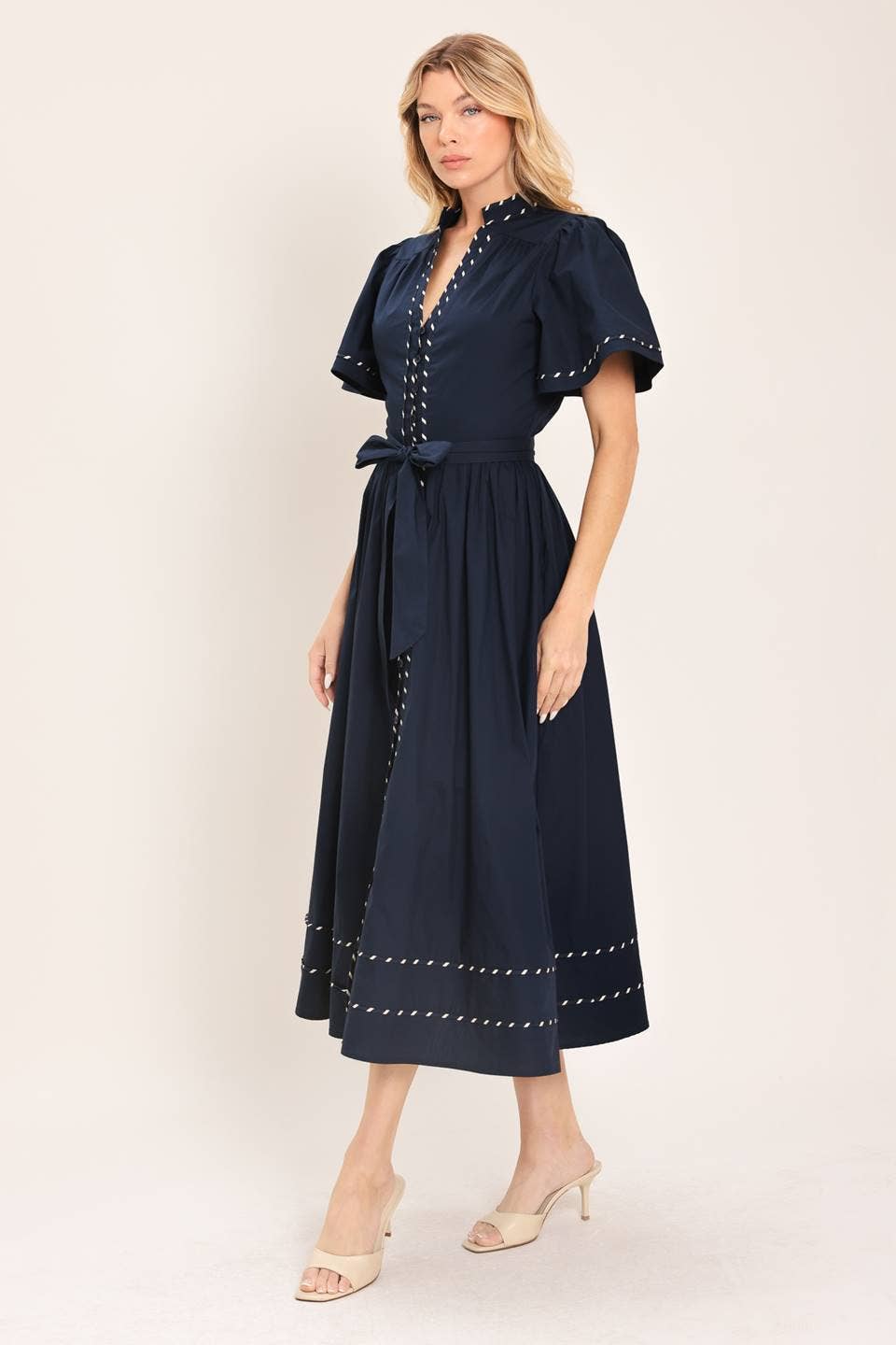 Navy Midi Dress with Contrasting Binding