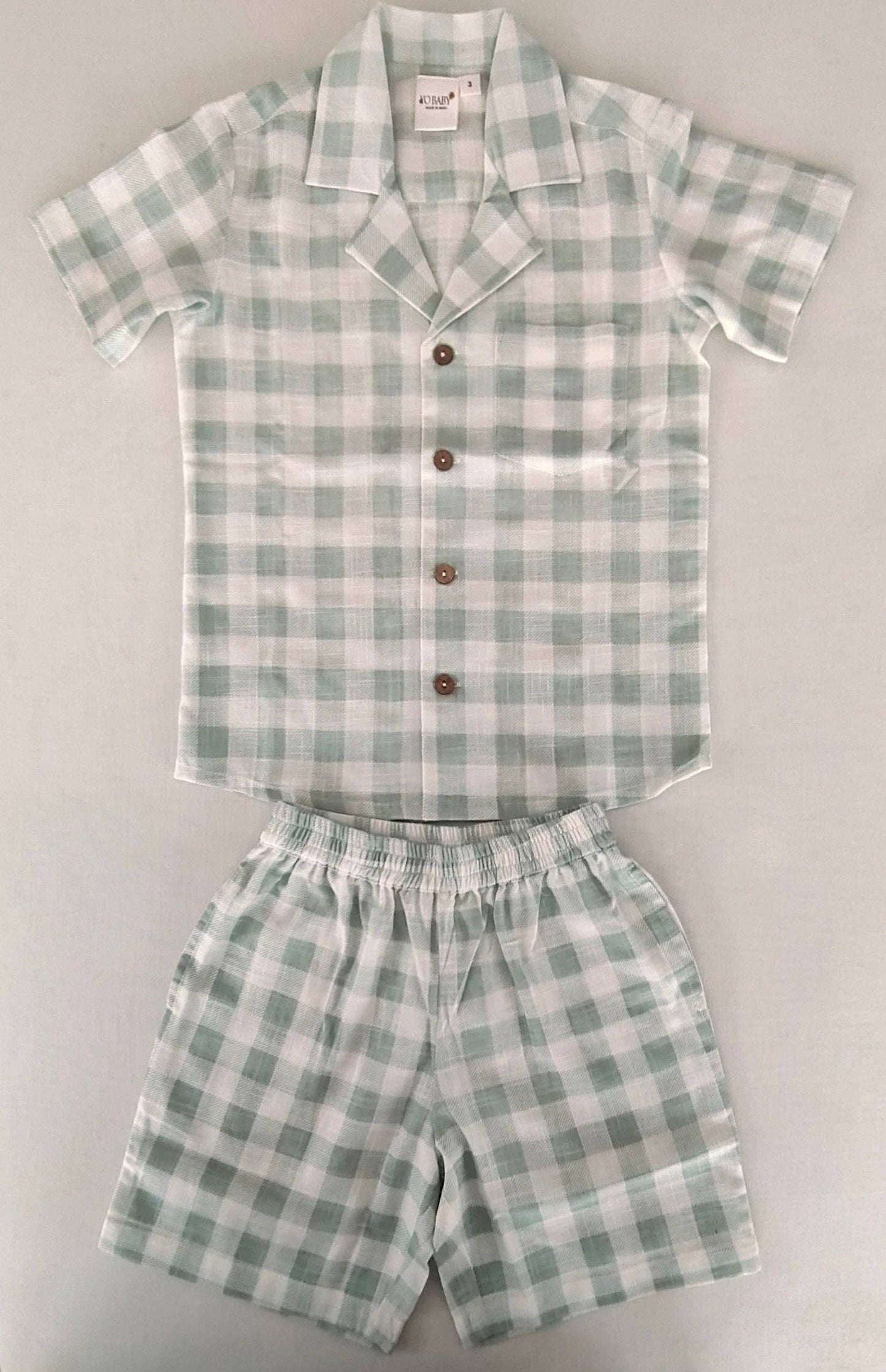 Kids' Unisex Sage Checks Cotton Shirt & Shorts Set: 4YEAR