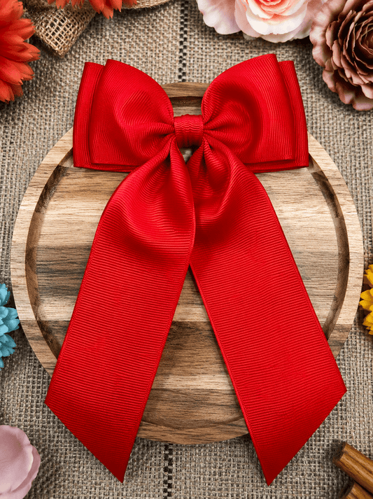 Double Looped Long Tail Boutique Hair Bow | Girls Grosgrain Hair Bow: Red