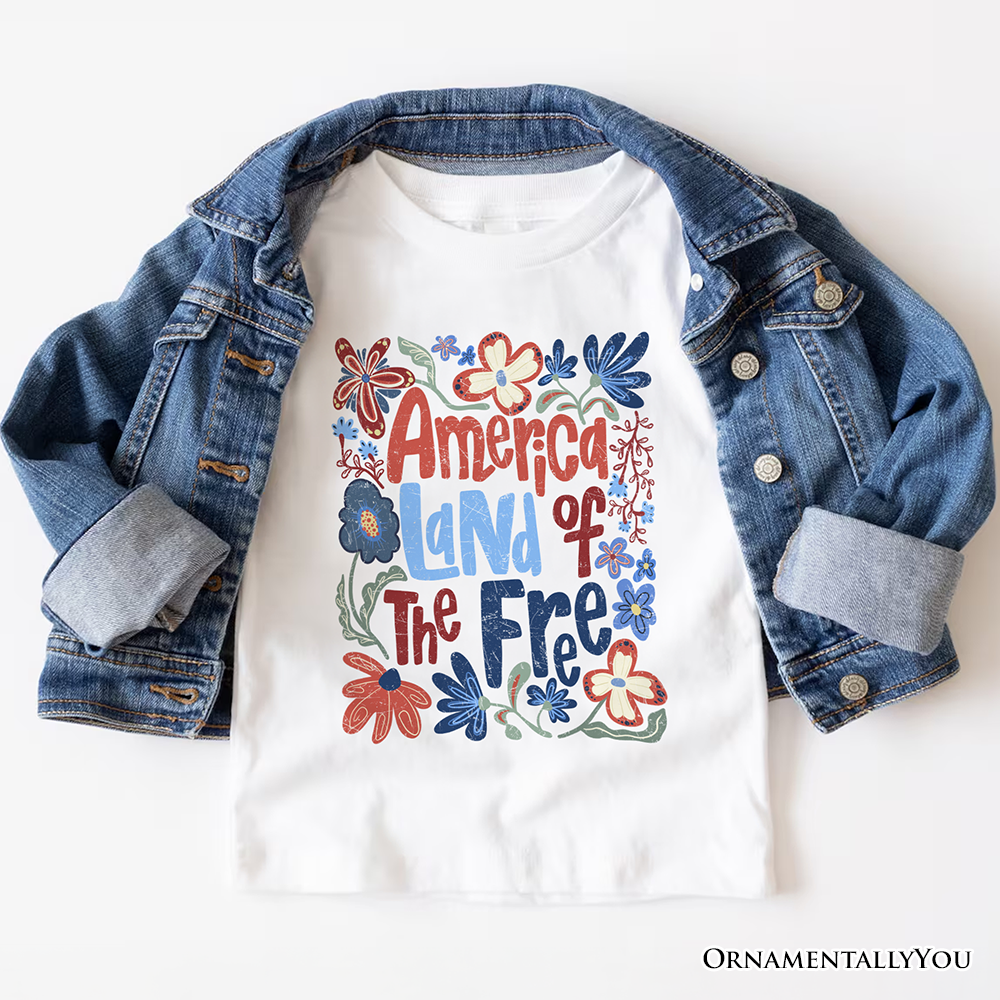 America Land of the Free T-Shirt – Retro Floral Independence