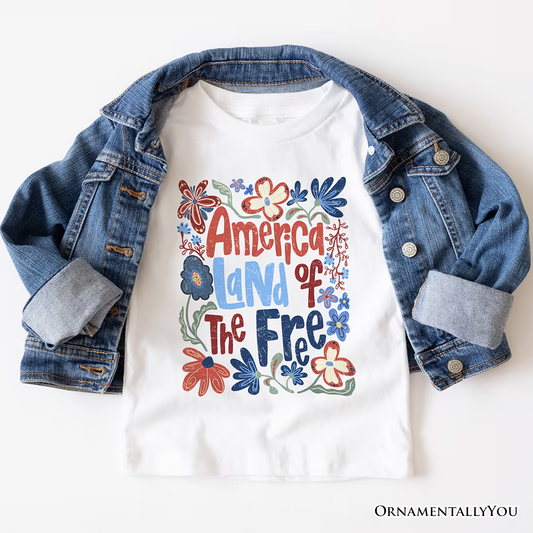 America Land of the Free T-Shirt – Retro Floral Independence